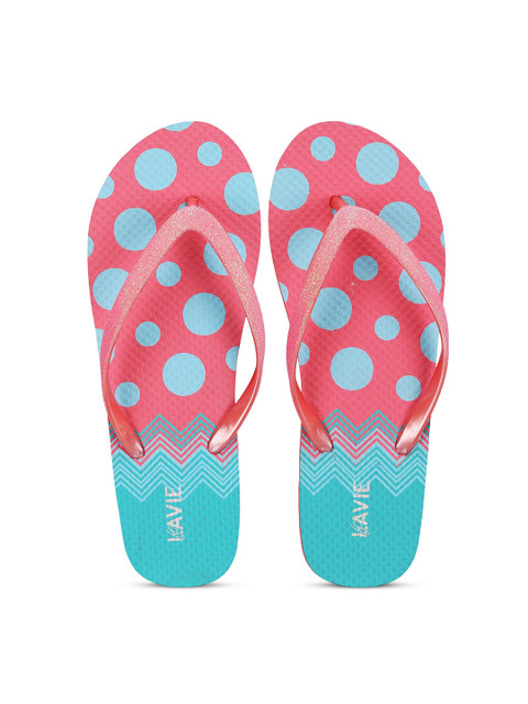 

Lavie Women Pink & Blue Printed Thong Flip-Flops