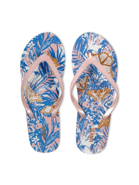 

Lavie Women Pink & Blue Printed Thong Flip-Flops