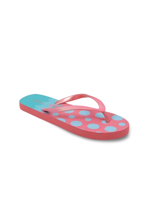 

Lavie Women Pink & Turquoise Blue Printed Thong Flip-Flops