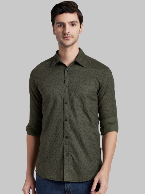 

Parx Men Olive Green Slim Fit Opaque Printed Casual Shirt