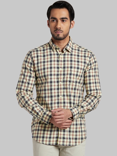 

Parx Men Yellow Slim Fit Opaque Checked Casual Shirt
