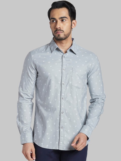 

Parx Men Grey & White Slim Fit Opaque Printed Cotton Casual Shirt
