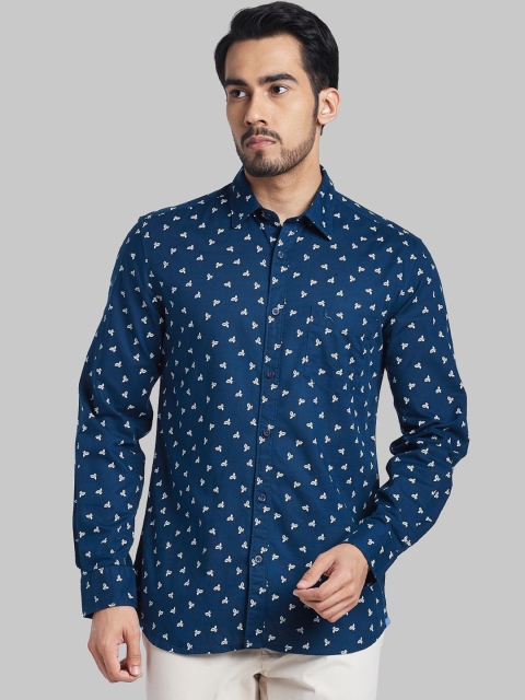 

Parx Men Blue & White Slim Fit Opaque Printed Cotton Casual Shirt