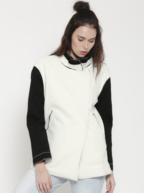 

FOREVER 21 White & Black Colourblocked Jacket