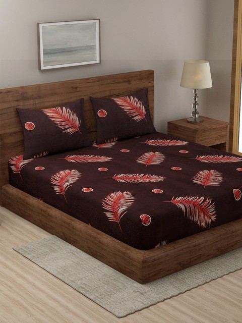 

TAG 7 Brown & Red Floral 144 TC King Bedsheet with 2 Pillow Covers