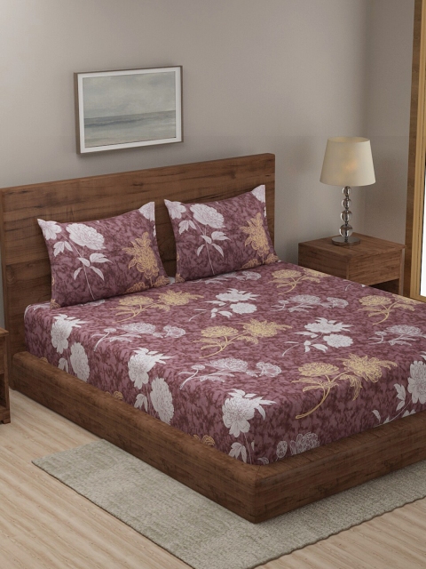 

TAG 7 Brown & White Floral 144 TC King Bedsheet with 2 Pillow Covers