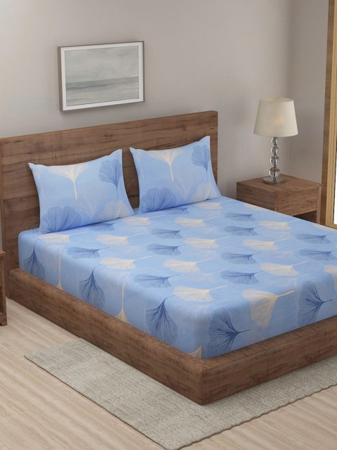 

TAG 7 Blue & Cream-Coloured Floral 144 TC King Bedsheet with 2 Pillow Covers