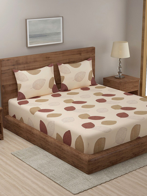 

TAG 7 Beige & Brown Floral 144 TC Cotton King Bedsheet with 2 Pillow Covers