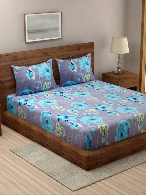 

TAG 7 Grey Floral 144 TC Cotton King Bedsheet with 2 Pillow Covers