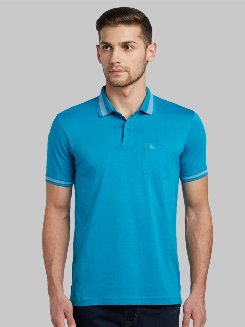 

Parx Men Blue Polo Collar Pockets T-shirt