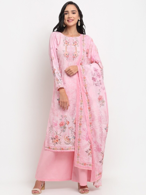 

Stylee LIFESTYLE Pink & Grey Printed Pure Cotton Unstitched Dress Material