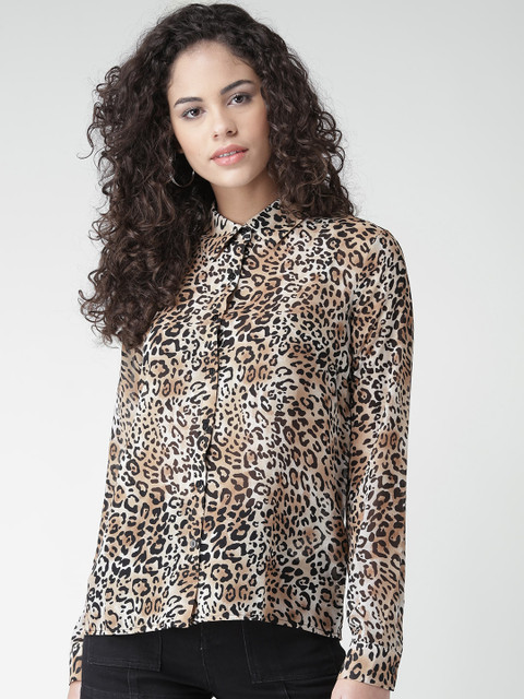 

FOREVER 21 Women Beige Printed Semi-Sheer Shirt