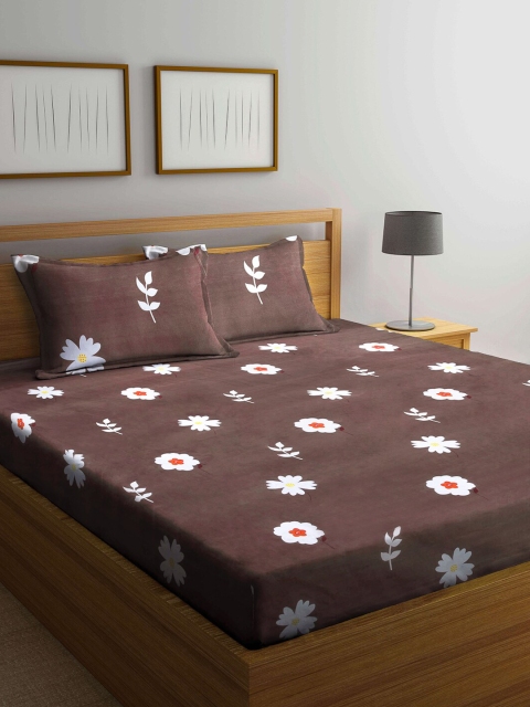 

Arrabi Brown & White Floral 300 TC Super King Bedsheet with 2 Pillow Covers