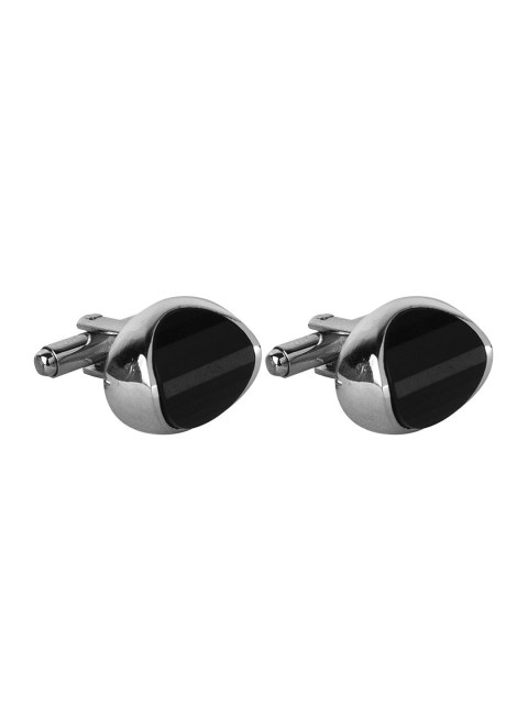 

JEWEL JUNCTION Men Silver-Toned & Black Oval Cufflink