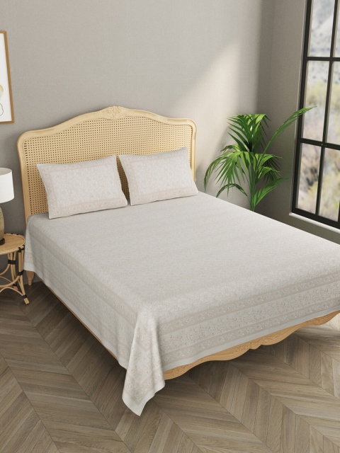 

Gulaab Jaipur Cream-Coloured & Grey Ethnic Motifs 600 TC King Bedsheet with 2 Pillow Covers