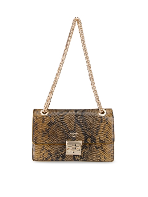 

Da Milano Yellow Animal Textured Leather Structured Sling Bag