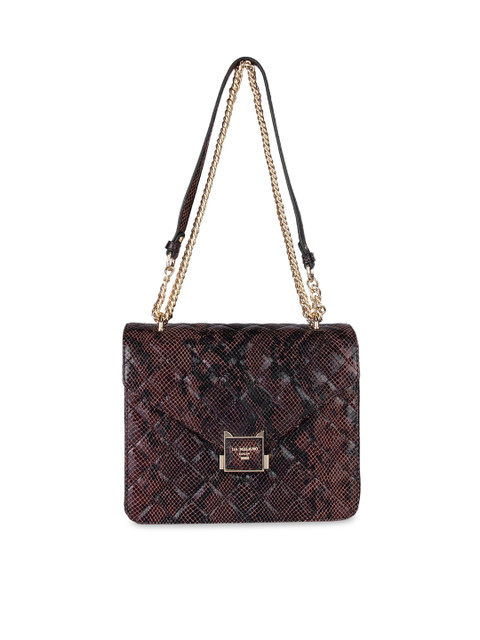 

Da Milano Brown Animal Textured Quilted Leather Structured Handheld Bag