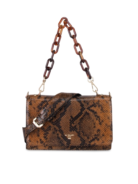 

Da Milano Brown Textured Leather Structured Handheld Bag