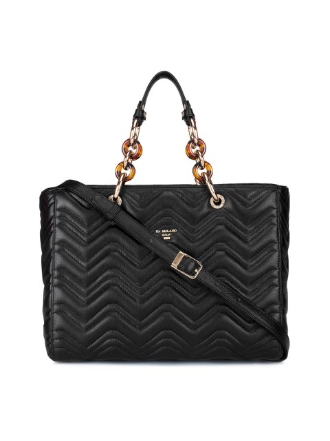 

Da Milano Black Leather Structured Handheld Bag with Quilted