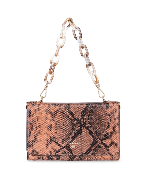 

Da Milano Peach-Coloured Animal Textured Leather Structured Handheld Bag
