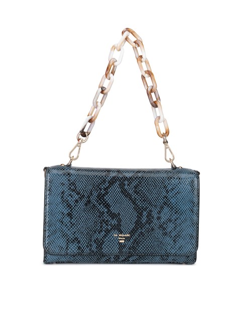 

Da Milano Blue Animal Textured Leather Structured Sling Bag with Quilted