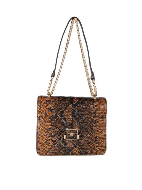 

Da Milano Brown Animal Textured Leather Structured Handheld Bag with Quilted