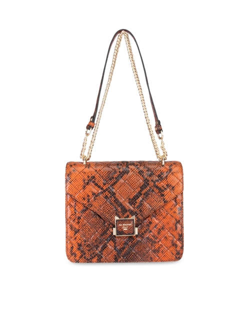 

Da Milano Orange Animal Textured Leather Structured Handheld Bag with Quilted