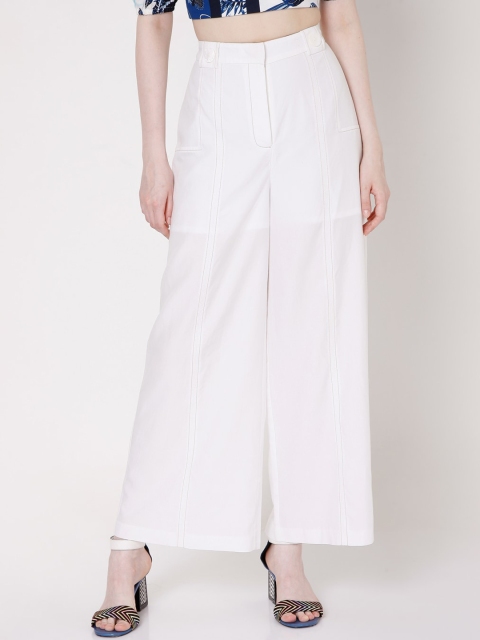 

Vero Moda Women White Solid Parallel Trousers