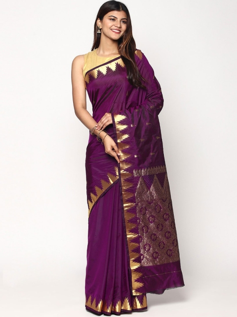 

Sudarshan Silks Violet & Gold-Toned Woven Design Zari Pure Silk Kanjeevaram Saree