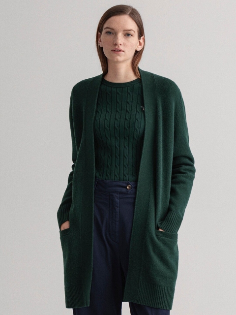 

GANT Women Green Longline Front-Open Wool Sweater