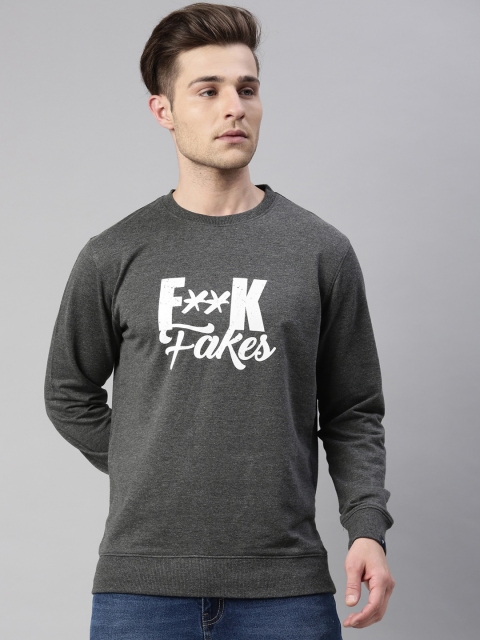 

Breakbounce Men Grey Melange Printed Sweatshirt