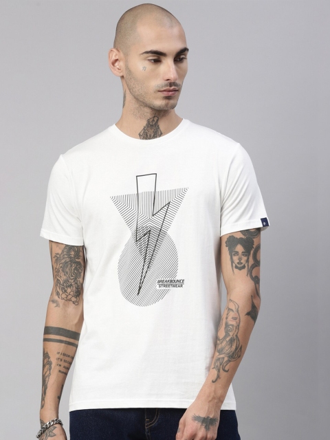 

Breakbounce Men White Graphic Printed T-shirt