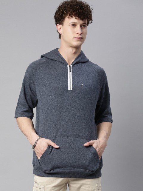 

Breakbounce Men Navy Blue Hooded Sweatshirt