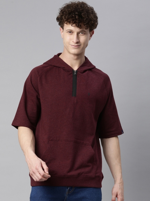 

Breakbounce Men Maroon Hooded Sweatshirt