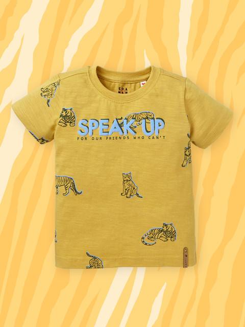 

Ed-a-Mamma Boys Mustard Yellow Printed T-shirt