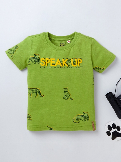 

Ed-a-Mamma Boys Green & Black Typography Printed T-shirt