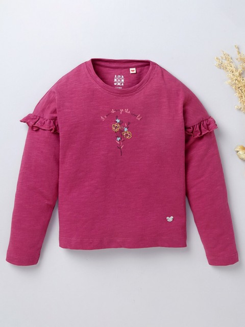 

Ed-a-Mamma Girls Magenta Floral Printed T-shirt