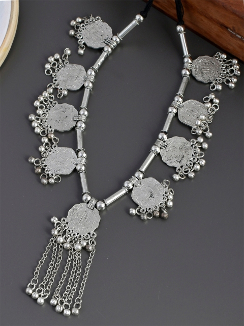 

Infuzze Silver-Toned & Black Silver-Plated Oxidised Necklace