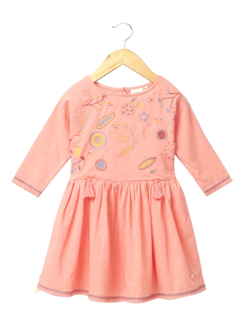 

Ed-a-Mamma Peach-Coloured Floral Embroidered Dress