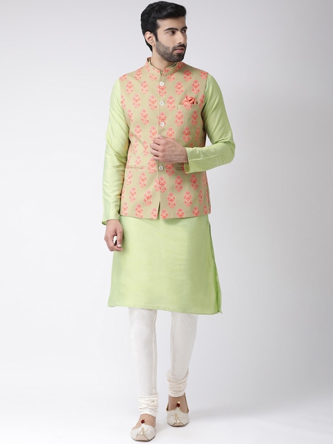 

KISAH Men Green & White Regular Kurta with Churidar & Jacket