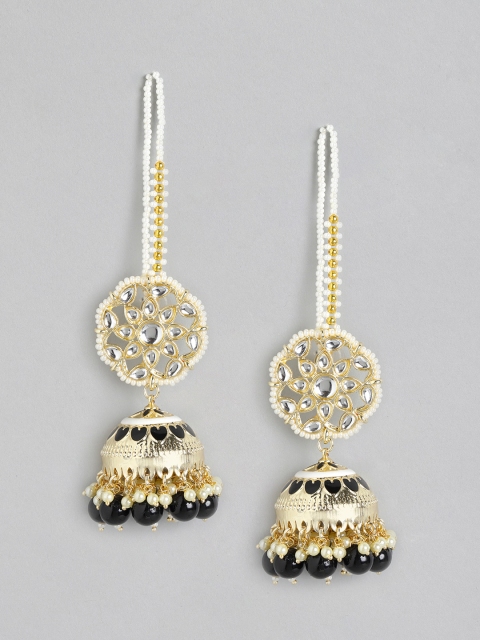 

Melani Borsa Gold-Plated Black Kundan Dome Shaped Jhumkas Earrings