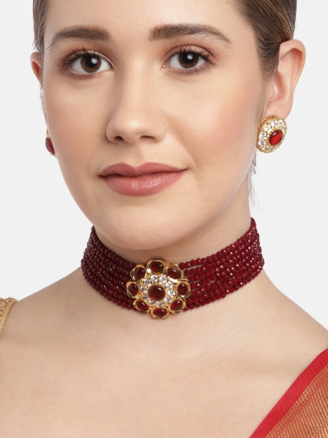 

Melani Borsa Maroon Gold-Plated Artificial Stones and Beads Jewellery Set