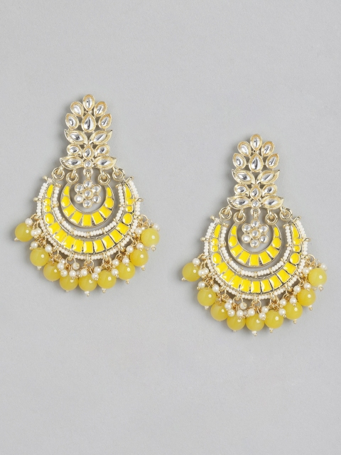 

Melani Borsa Gold-Plated Yellow Kundan Crescent Shaped Chandbalis Earrings
