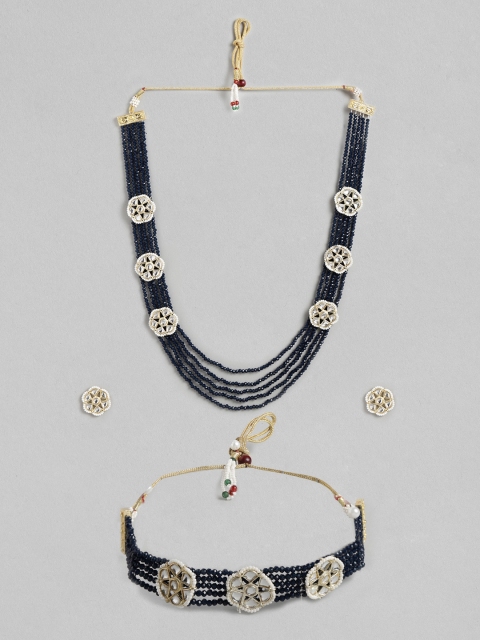 

Melani Borsa Blue & White Gold-Plated Studded Handcrafted Kundan Jewellery Set