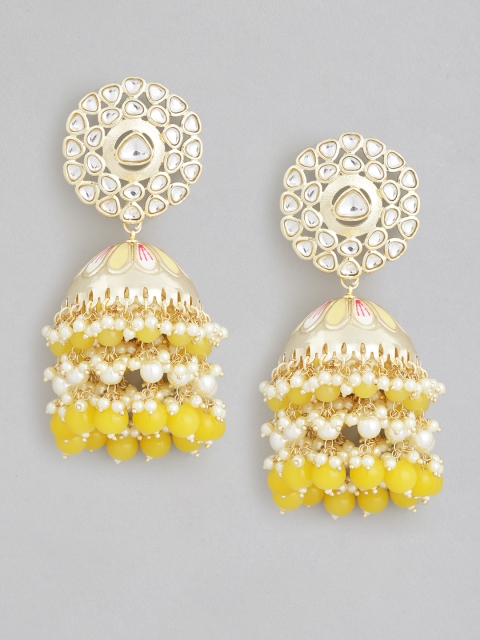 

Melani Borsa Gold-Plated Yellow Kundan Dome Shaped Jhumkas Earrings
