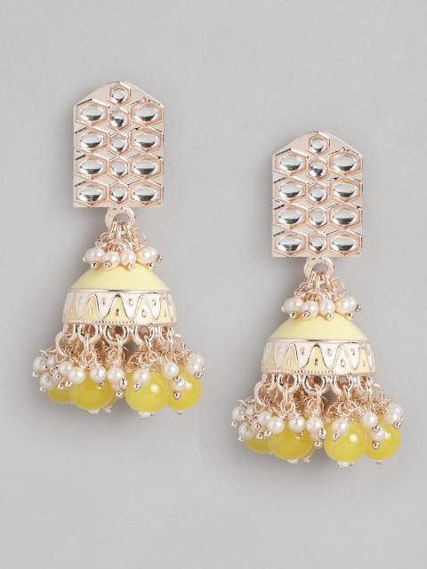 

Melani Borsa Rose Gold-Plated Yellow Kundan Dome Shaped Jhumkas Earrings