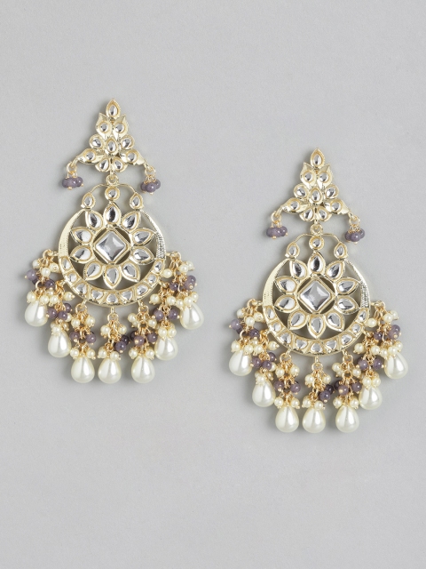 

Melani Borsa Gold-Plated Grey Kundan Crescent Shaped Chandbalis Earrings