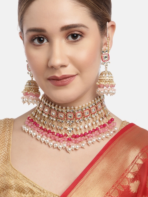 

Melani Borsa Women Pink Ethnic Gold-Plated Handcrafted Brass Kundan Jewellery Set