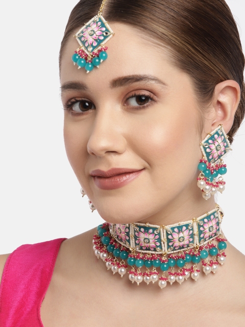 

Melani Borsa Gold-Plated Blue Handcrafted Kundan Jewellery Set