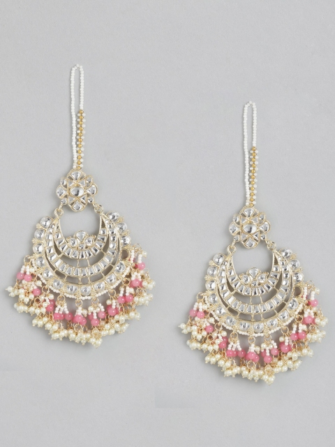 

Melani Borsa Gold-Plated Pink Kundan Crescent Shaped Chandbalis Earrings
